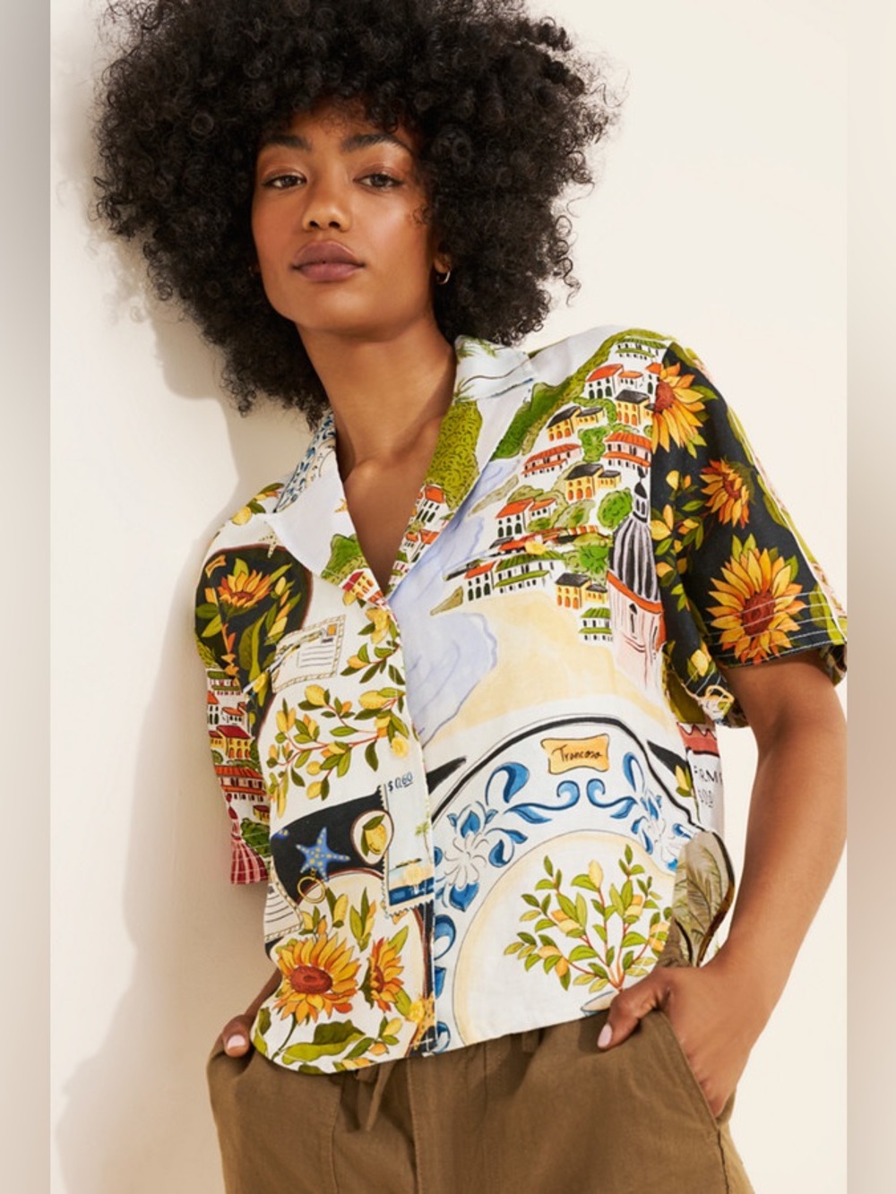 Farm Rio Latin Trip Scarves Linen Buttondown Shirt